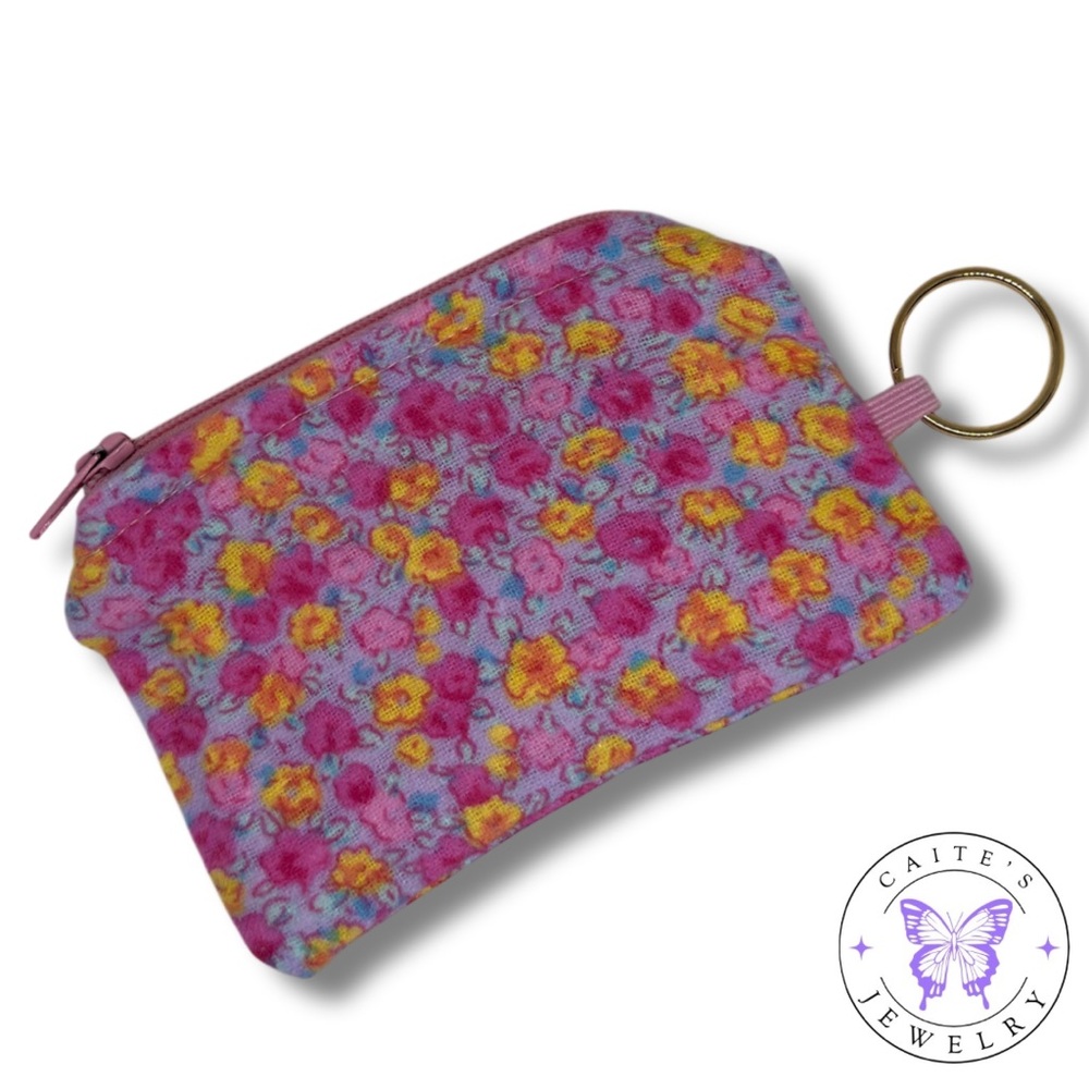 Handmade Coin Purse with a Pink Floral Fabric